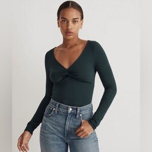Madewell Deep Green Twist Front Long Sleeve